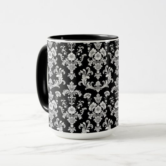 Victorian Black and White Damask Pattern Mok (Voorkant links)