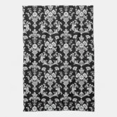 Victorian Black and White Damask Pattern Theedoek (Verticaal)