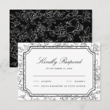 Victorian Black and White Floral Line Art Wedding