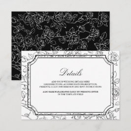 Victorian Black and White Line Art Wedding Details Informatiekaartje