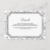 Victorian Black and White Line Art Wedding Details Informatiekaartje (Voorkant)