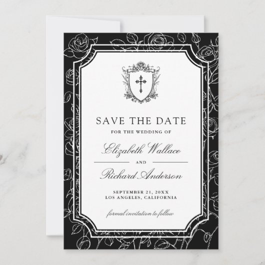 Victorian Black Catholic Wedding Save The Date (Voorkant)