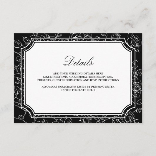 Victorian Black Line Art Wedding Details Informatiekaartje (Voorkant)