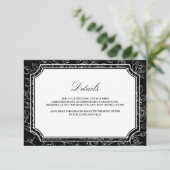 Victorian Black Line Art Wedding Details Informatiekaartje (Staand voorkant)