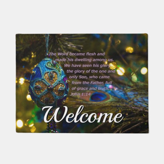 Victorian Blue Bible Verse Welcome Doormat Deurmat (Voorkant)