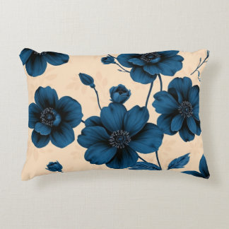 Victorian Blue Flowers on Beige Background Pillow Accent Kussen