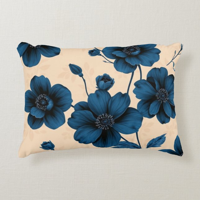 Victorian Blue Flowers on Beige Background Pillow Accent Kussen (Voorkant)