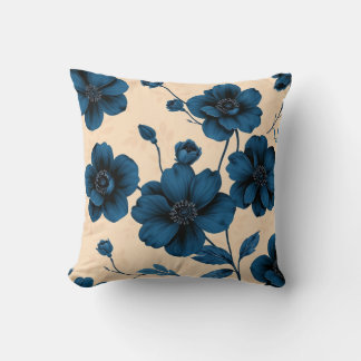 Victorian Blue Flowers on Beige Background Pillow Kussen