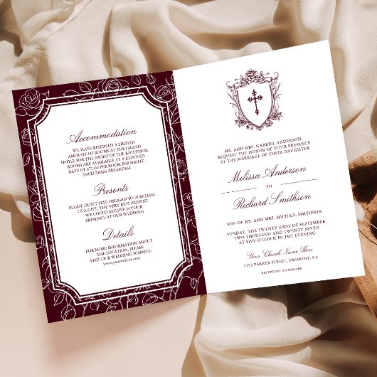 Victorian Burgundy Catholic QR Code Wedding