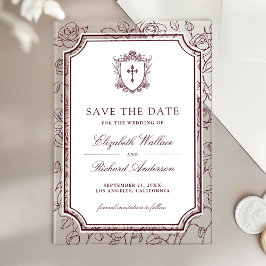 Victorian Burgundy Catholic Wedding Save the Date Acryl Uitnodigingen