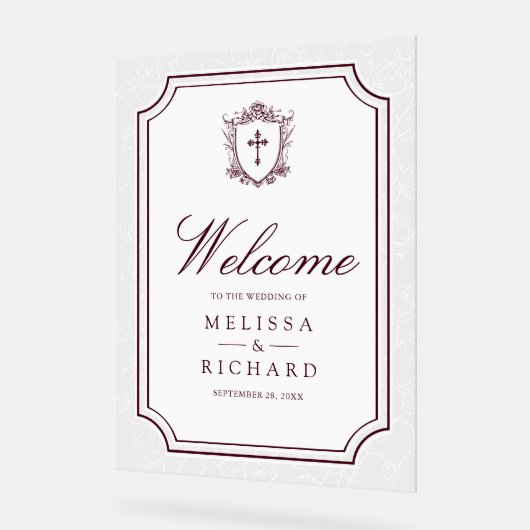 Victorian Burgundy Catholic Wedding Welcome Acryl Bord (Hoek)