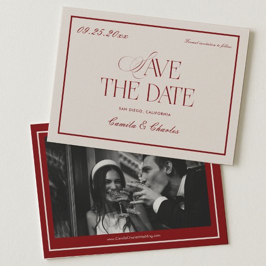 Victorian Burgundy Wedding Save the Date Photo Kaart