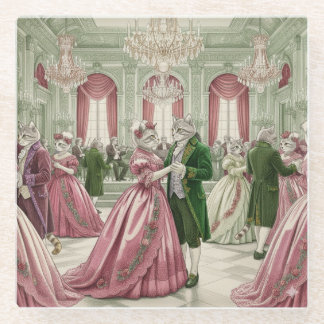 Victorian Cat Ball Glass Coaster Glazen Onderzetter