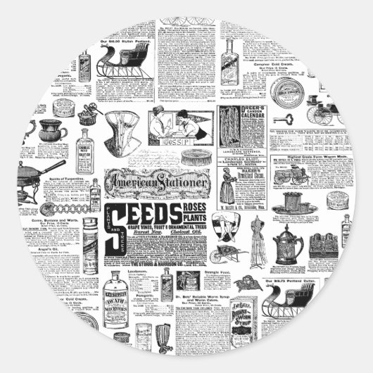 victorian catalog black white antique toile ronde sticker (Voorkant)