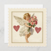 Victorian Cherub with Roses – Valentine’s Day Feestdagenkaart (Voorkant / Achterkant)