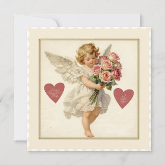 Victorian Cherub with Roses – Valentine’s Day Feestdagenkaart
