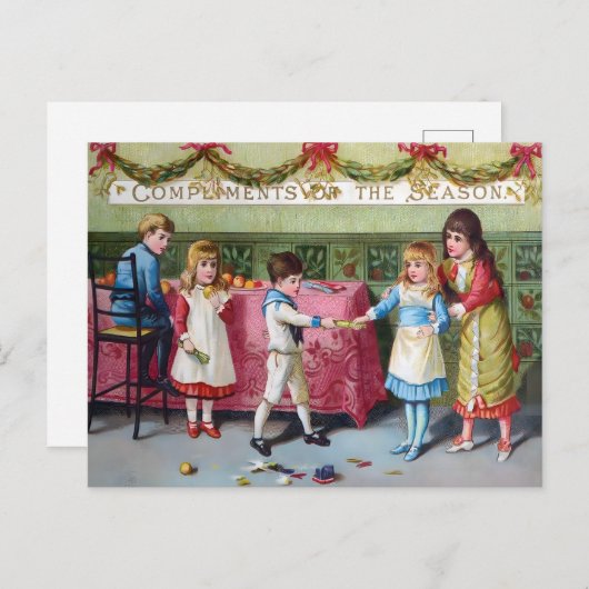 Victorian Children's Christmas Greeting Briefkaart (Voorkant / Achterkant)