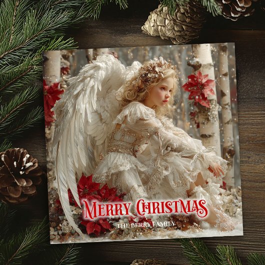 Victorian Christmas angel editable holiday card Feestdagenkaart