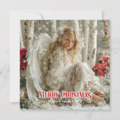 Victorian Christmas angel red white gold winter  Feestdagenkaart (Voorkant)