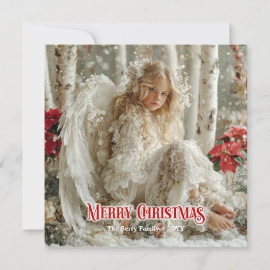 Victorian Christmas angel red white gold winter  Feestdagenkaart (Voorkant)