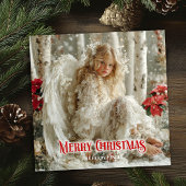 Victorian Christmas angel red white gold winter  Feestdagenkaart