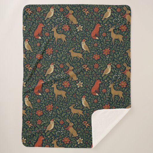 Victorian Christmas Animal & Botanical  Sherpa Deken (Voorkant)