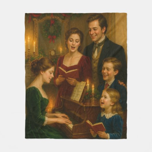 Victorian Christmas Blanket – Caroling by Fireligh Fleece Deken (Voorkant)