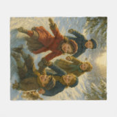 Victorian Christmas Blanket – Kids Playing in Snow Fleece Deken (Voorkant (Horizontaal))