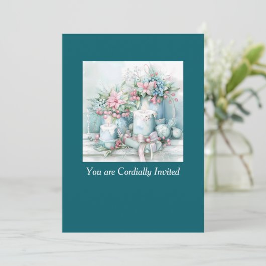 Victorian Christmas Celebration Invitation Kaart (Staand voorkant)