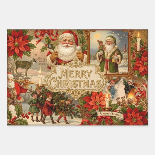 Victorian Christmas Ephemera Collage Inpakpapier Vel (Voorkant 3)