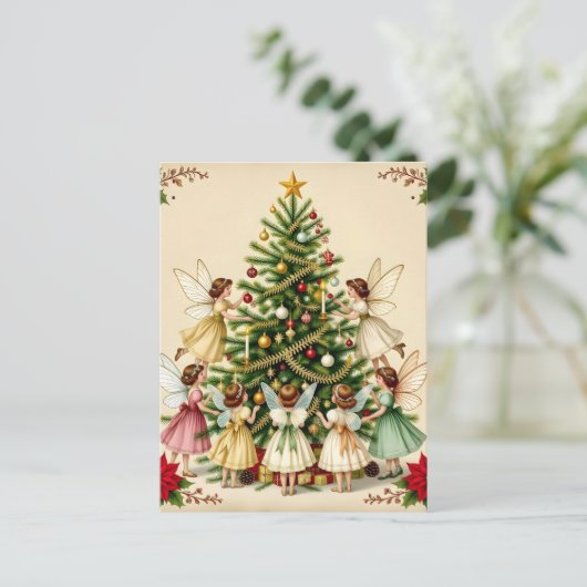 Victorian Christmas Fairy Gathering Briefkaart (Staand voorkant)