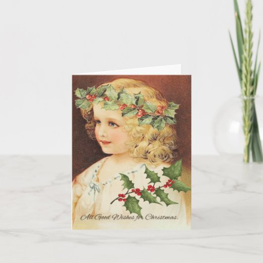 Victorian Christmas Girl Holiday Card Kaart (Voorkant)