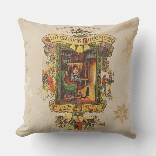 Victorian Christmas Greeting Pillow Kussen (Voorkant)