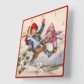 Victorian Christmas Kids in Snow Clock Vierkante Klok (Hoek)