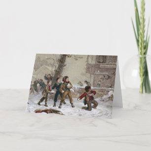 Victorian Christmas Snowball Fight Feestdagen Kaart