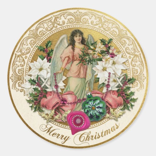 Victorian Christmas Sparkle Ronde Sticker (Voorkant)