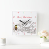 Victorian Christmas Town Custom Square Wall Clock Vierkante Klok (Huis)