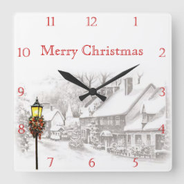 Victorian Christmas Town Custom Square Wall Clock Vierkante Klok