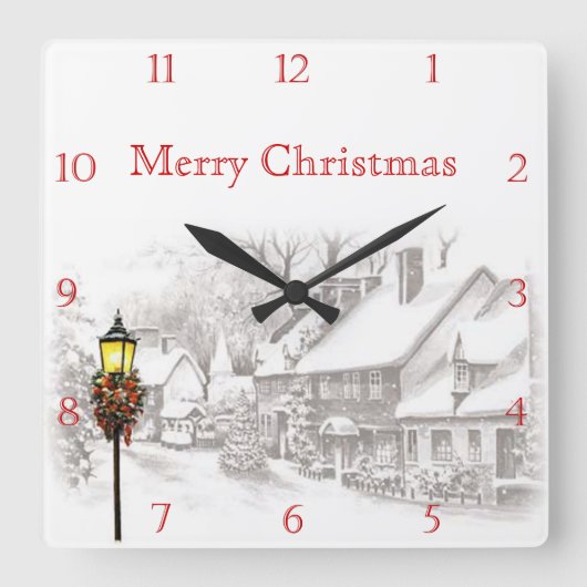 Victorian Christmas Town Custom Square Wall Clock Vierkante Klok (Voorkant)