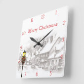 Victorian Christmas Town Custom Square Wall Clock Vierkante Klok (Hoek)