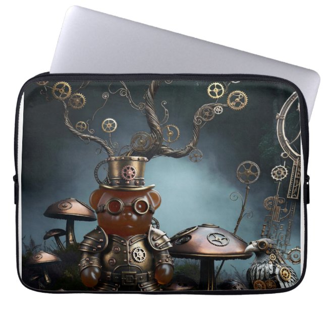 Victorian Clockwork Gummy Bear Mechanical Raven Laptop Sleeve (Voorkant)