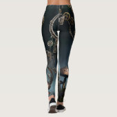 Victorian Clockwork Gummy Bear Mechanical Raven Leggings (Achterkant)