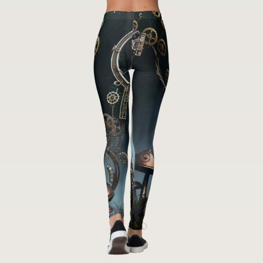Victorian Clockwork Gummy Bear Mechanical Raven Leggings (Achterkant)
