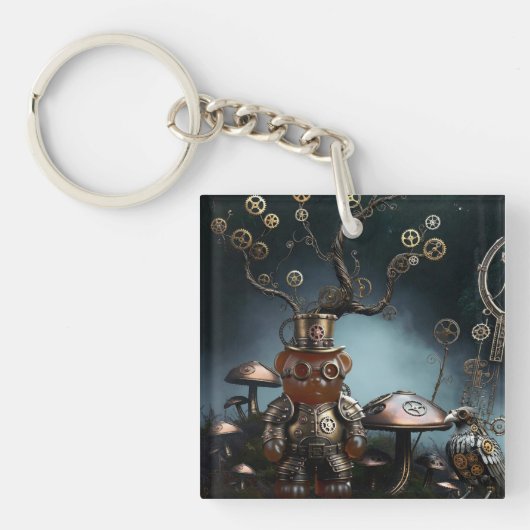 Victorian Clockwork Gummy Bear Mechanical Raven Sleutelhanger (voorkant)