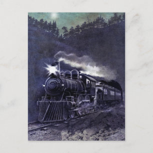 Victorian Colored Etching - Steam Engine Train Briefkaart