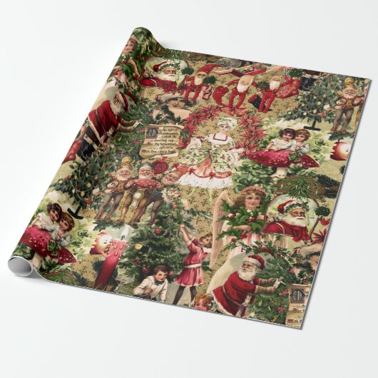 Victorian Crimson Christmas Cadeaupapier (Uitgerold)