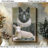 Victorian Dressed Wolf Holding Lamb ES7L Decoupage Tissuepapier