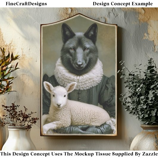 Victorian Dressed Wolf Holding Lamb ES7L Decoupage Tissuepapier