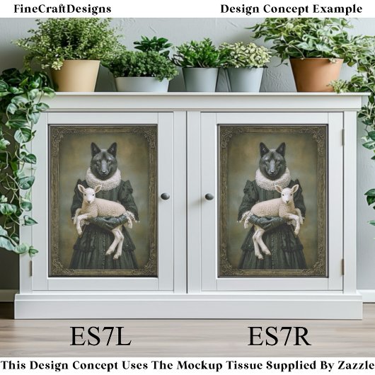 Victorian Dressed Wolf Holding Lamb ES7L Decoupage Tissuepapier