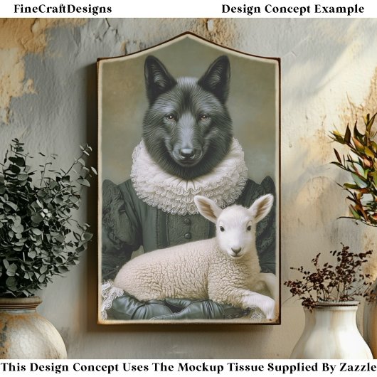 Victorian Dressed Wolf Holding Lamb ES7R Decoupage Tissuepapier
